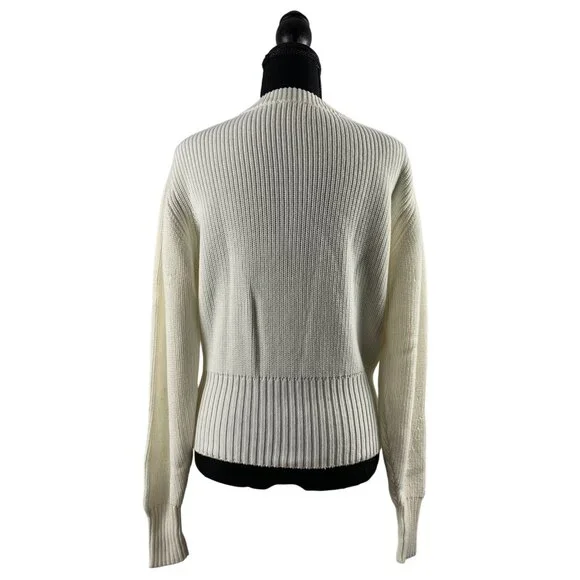 Olivia Warren Lace-Up Cream Knit Sweater With Oversized Eyelets & Ties Large - Picture 5 of 11